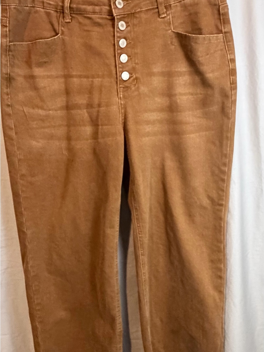 Brown Stretch Flare Jeans with  Raw Hem